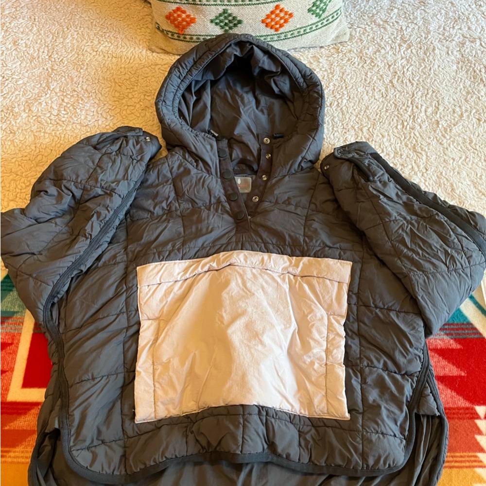 Free People Cozy Hooded Poncho with Front Pocket